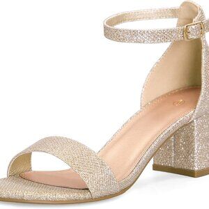 Women's Glitter Open Toe Chunky Low Heel Dress Sandals Size 7